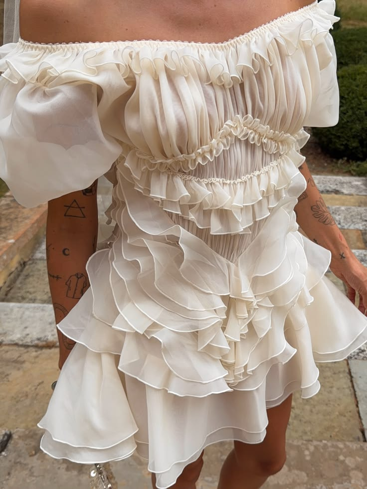 Pretty Off The Shoulder Off White Chiffon Ruffled A Line Short Homecoming Dress Cocktail Dress D4340