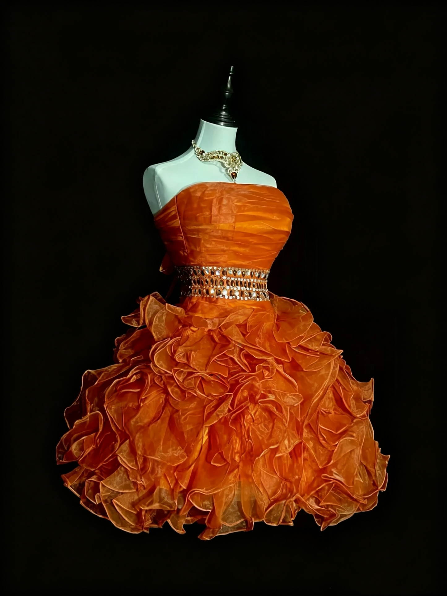 Unique Orange Tulle Pleated Beaded A Line Short 20th Birthday Outfits,Strapless Short Party Dress D4072