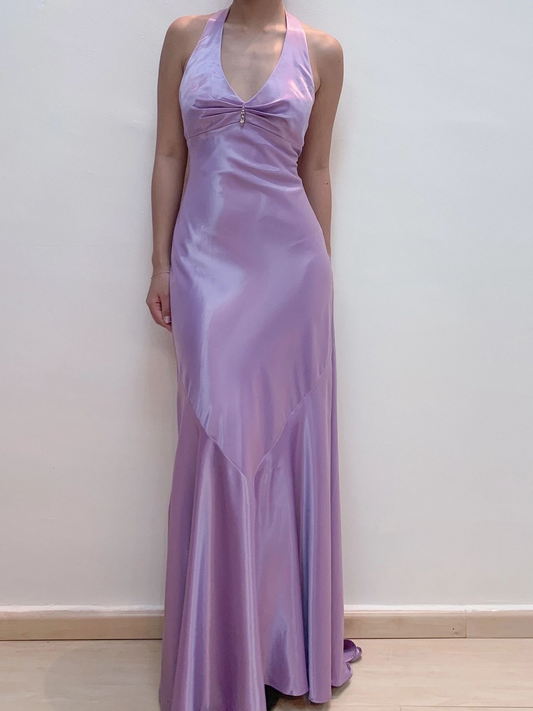 Elegant V NecK Purple Satin Mermaid Long Wedding Guest Dress Party Dress D1469