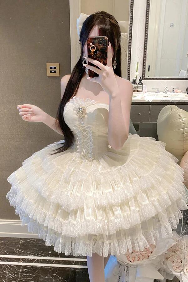 Sweet Pink Tulle Lace Layered A Line Short Homecoming Dress Birthday Outfits With Bow D3859