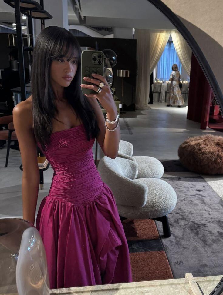Pretty Strapless Hot Pink Satin Pleated Long Prom Dress Party Gown D3448