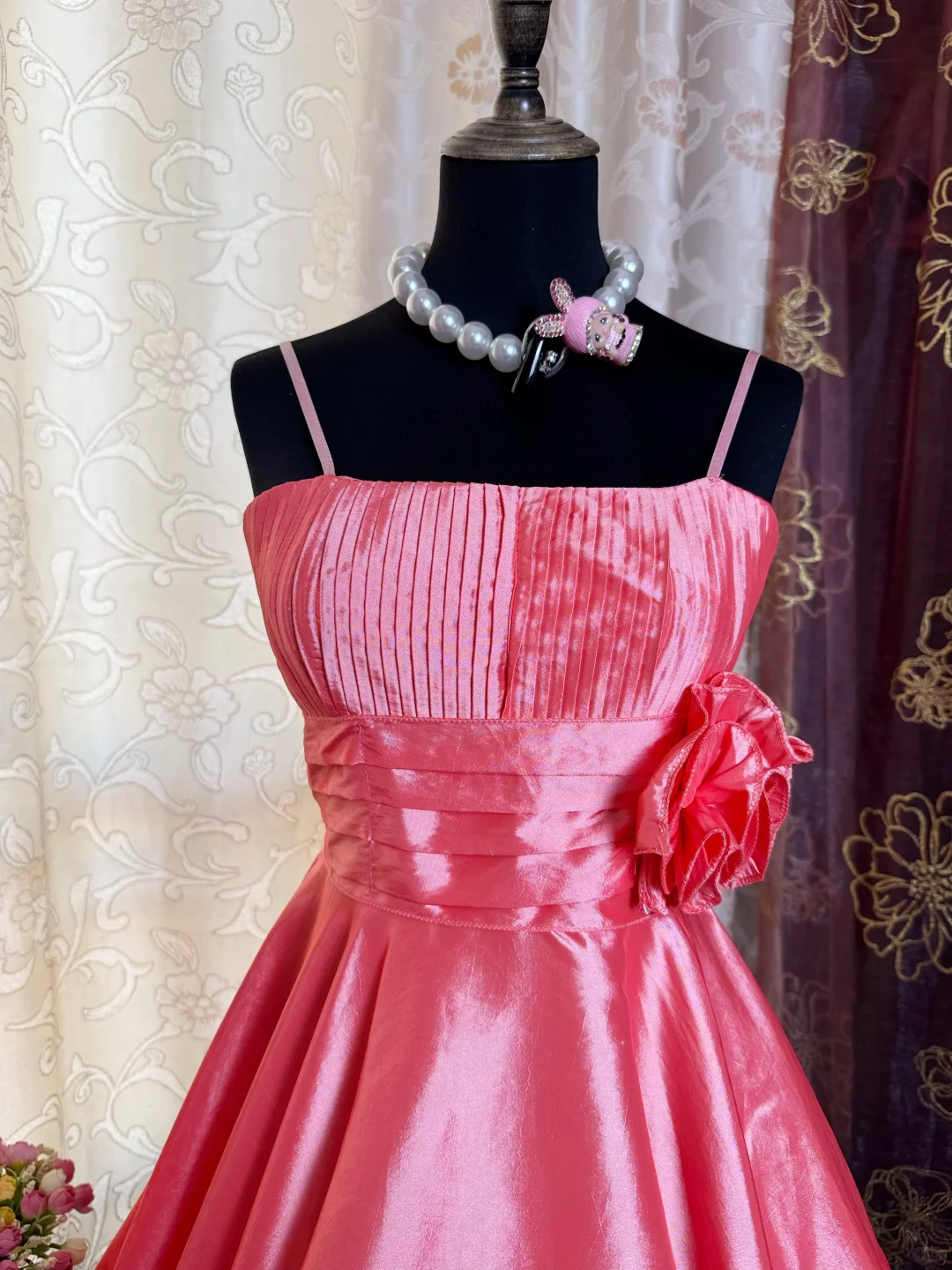 Pretty Spaghetti Straps Pink Satin A Line Homecoming Dress Short 21st Birthday Outfits With Flower D728