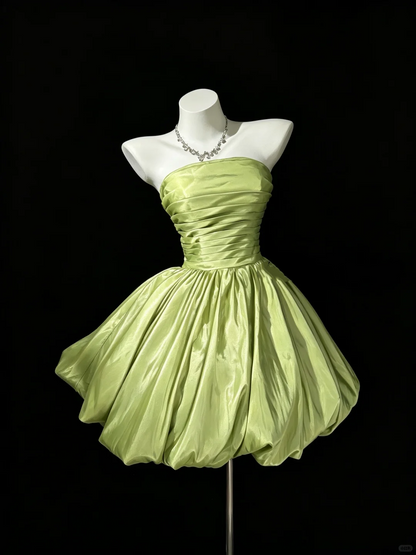 Pretty Strapless Satin Short Party Dress Apple Green Short Homecoming Dress D5218