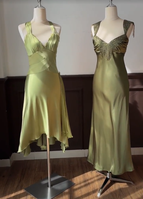 Classy Sage Green Sleeveless Satin Mermaid Party Dress Long Wedding Guest Dress D2892