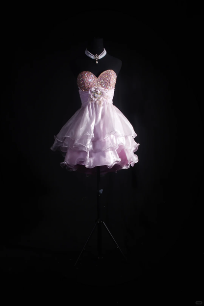 Sweet Sweetheart Neck Tulle Beaded A Line Short Birthday Outfits,Pink Homecoming Dress D3298