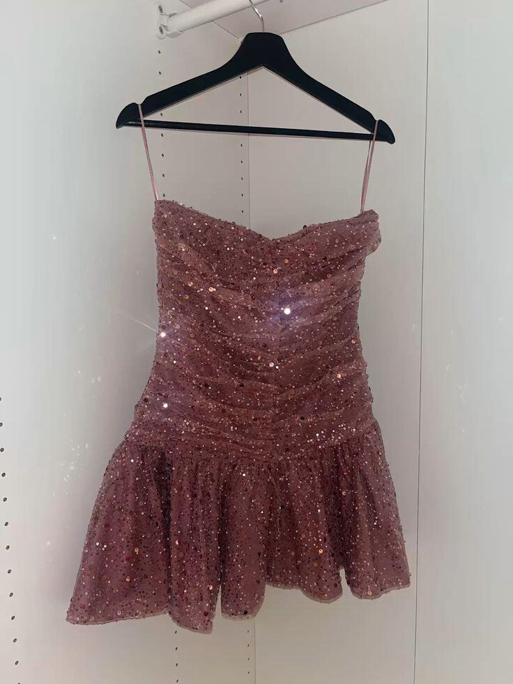 Sparkly Purple Tulle Sequin A Line Short Homecoming Dress Cocktail Dress D3965
