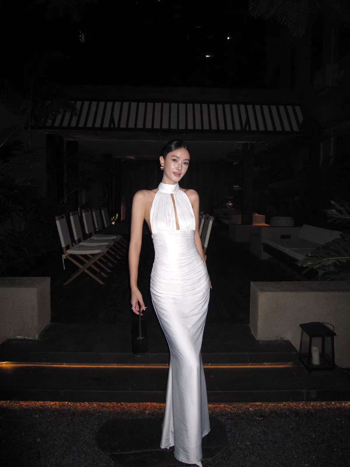 Sexy Halter White Satin Pleated Mermaid Long Wedding Guest Dress Birthday Prom Dress Evening Gown D2130