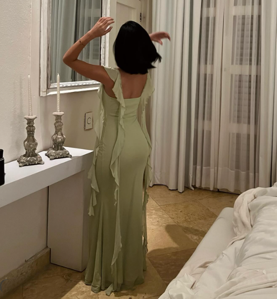 Cute Light Green Chiffon Ruffle Mermaid Wedding Guest Dress Formal Bridesmaid Dress D1092