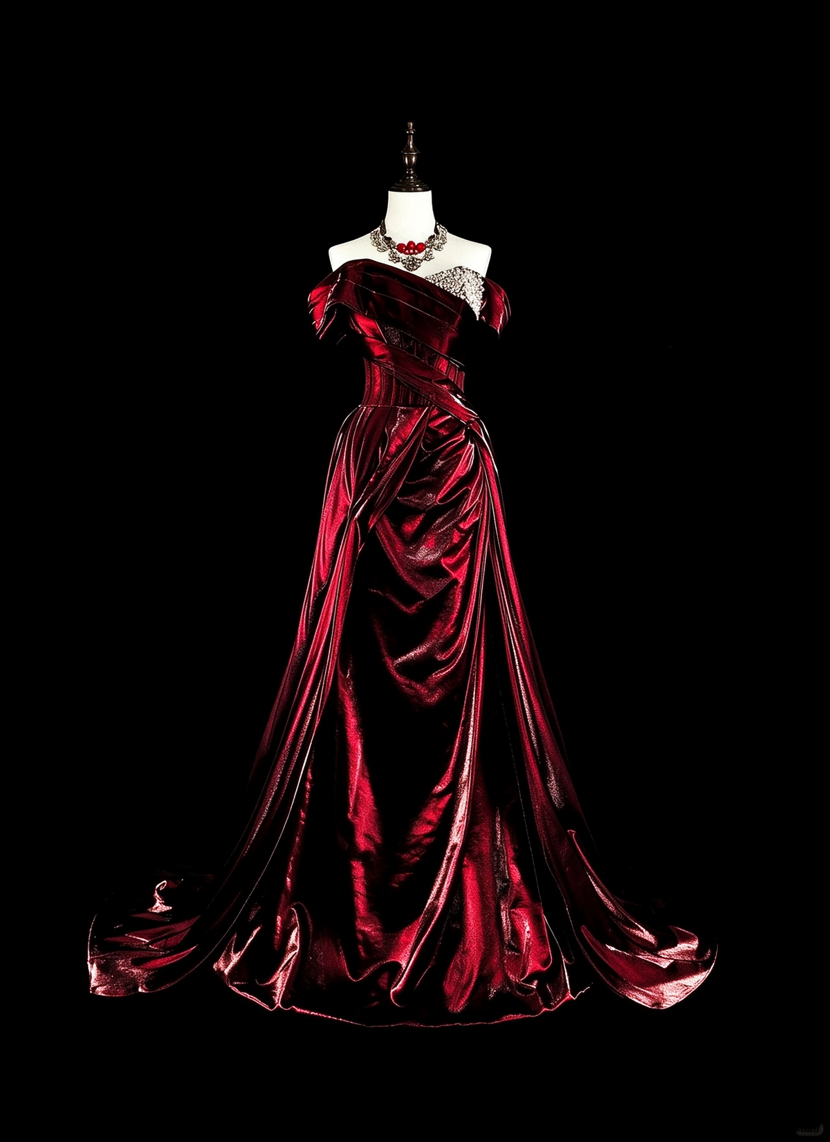 Charming Off The Shoulder Satin Beaded Long Prom Dress Burgundy Evening Dress D5387