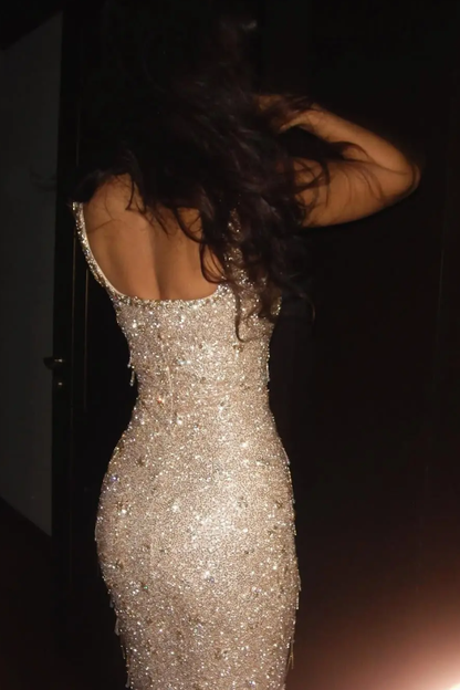 Glitter Sequins Mermaid Party Evening Dress Champagne Prom Dress S205