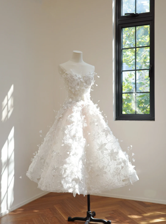 Fairy Strapless White Tulle Lace Gardenia A Line Birthday Outfits Homecoming Dress D2144