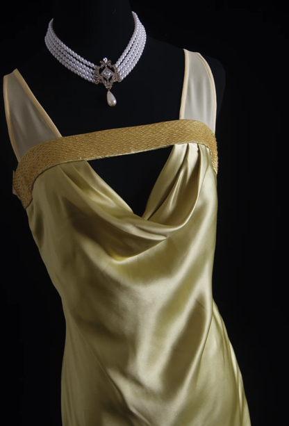 Chic Yellow Sleeveless Satin Long Wedding Guest Dress Party Dress D2000