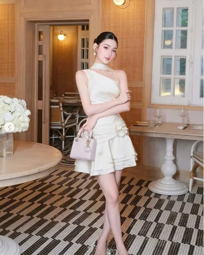 Beautiful One Shoulder Satin Pleated A Line Homecoming Dress S230