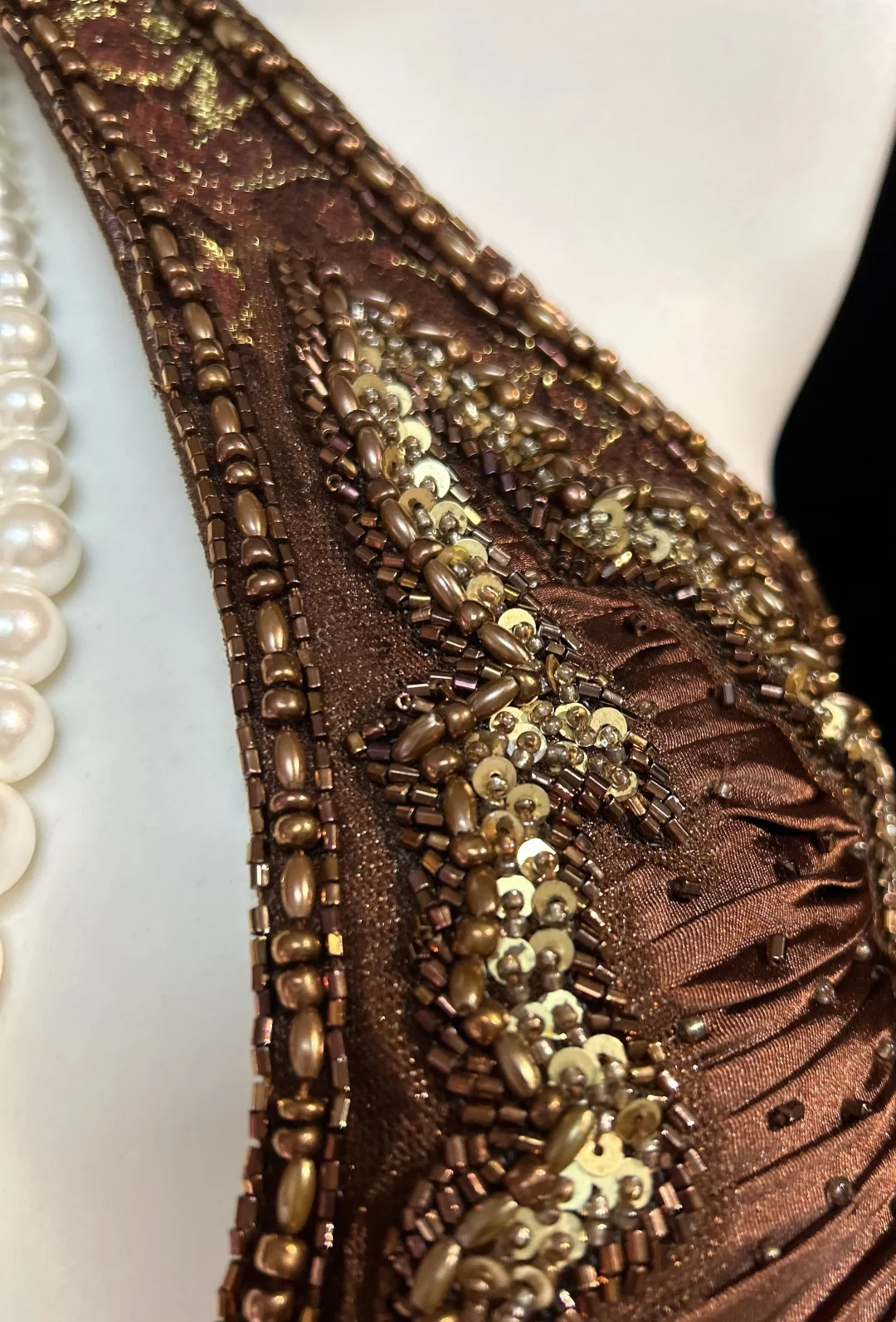 Vintage Brown Halter V Neck Satin Beaded A Line Long Evening Dress Birthday Party Dress D3120