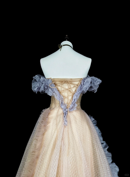 Classy Off The Shoulder Pink Tulle Pleated Ruffles Long Evening Dress Prom Dress D5389
