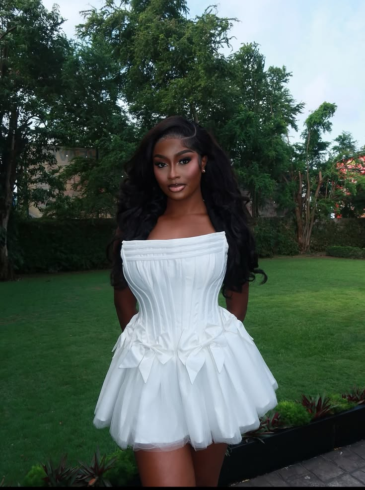 Elegant White Satin Tulle Short Party Dress Homecoming Dress With Bow D4668