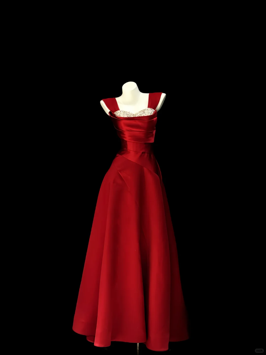 Fashion Red Satin Pleated Beaded A Line Long Party Dress Evening Gown D2917
