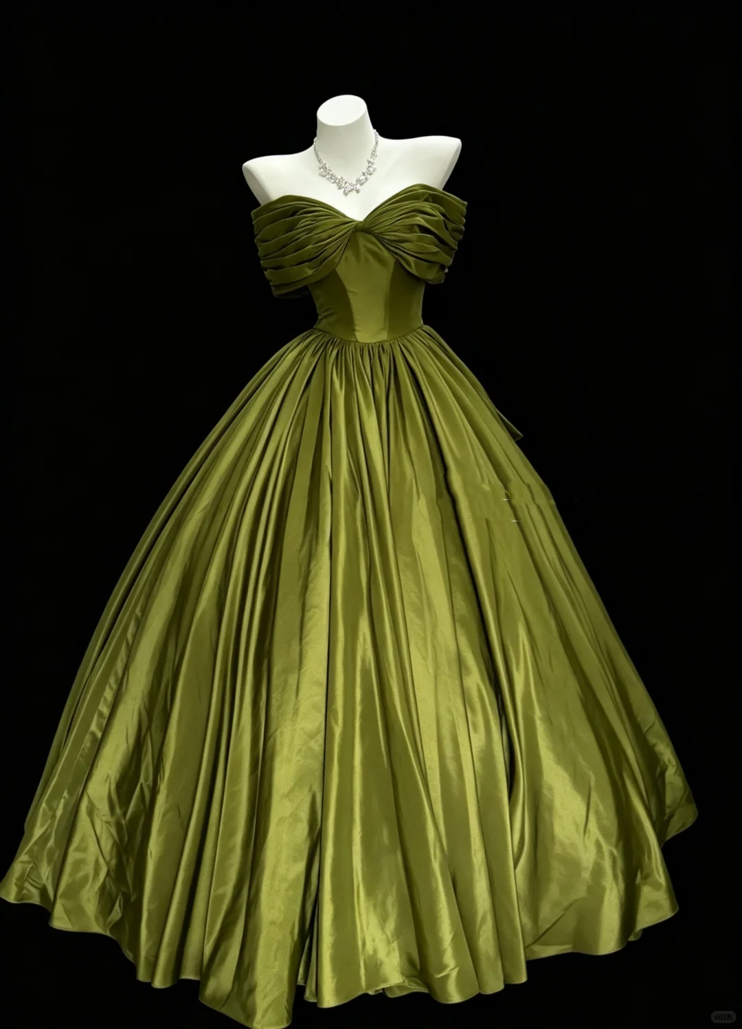 Classy Off The Shoulder Satin Long Evening Dress Olive Green Birthday Party Dress D5287