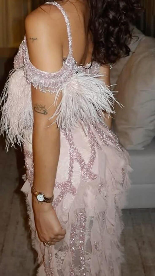 Pretty Pink Off The Shoulder Lace Beaded Mermaid Long Party Dress,Formal Birthday Prom Dress D3599