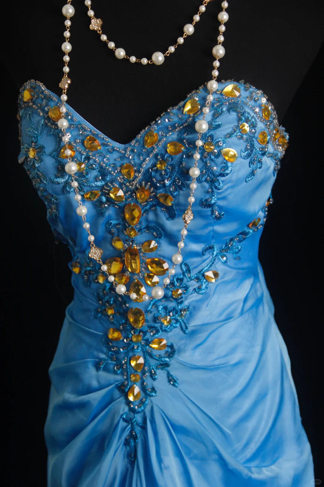 Charming Sweetheart Neck Blue Satin Chiffon Embroidery Beaded Mermaid Long Birthday Dress Party Gown D2858