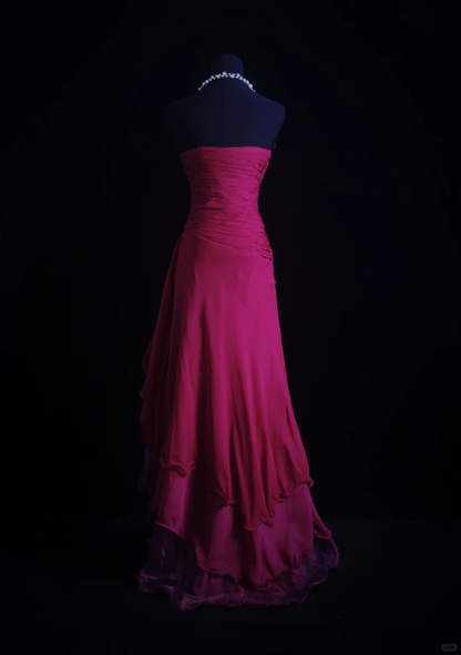 Pretty Strapless Chiffon Floral A Line Long Party Dress Prom Dress D2876