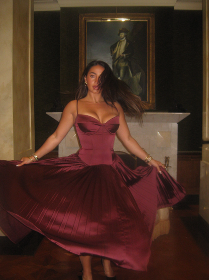 Beautiful A line Spaghetti Straps Burgundy Long Satin Party Dresses Prom Dress SD2024