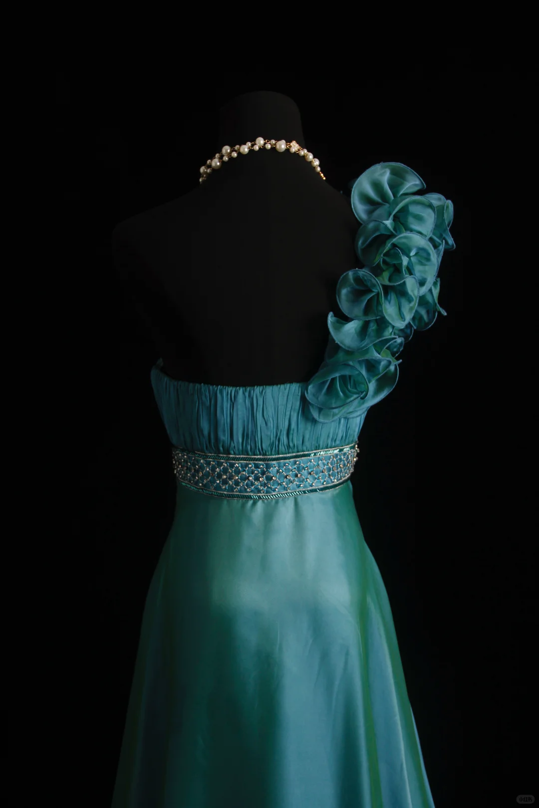 Unique Pine Green Satin Beaded Long Wedding Guest Dress,One Shoulder Birthday Party Dress D2859