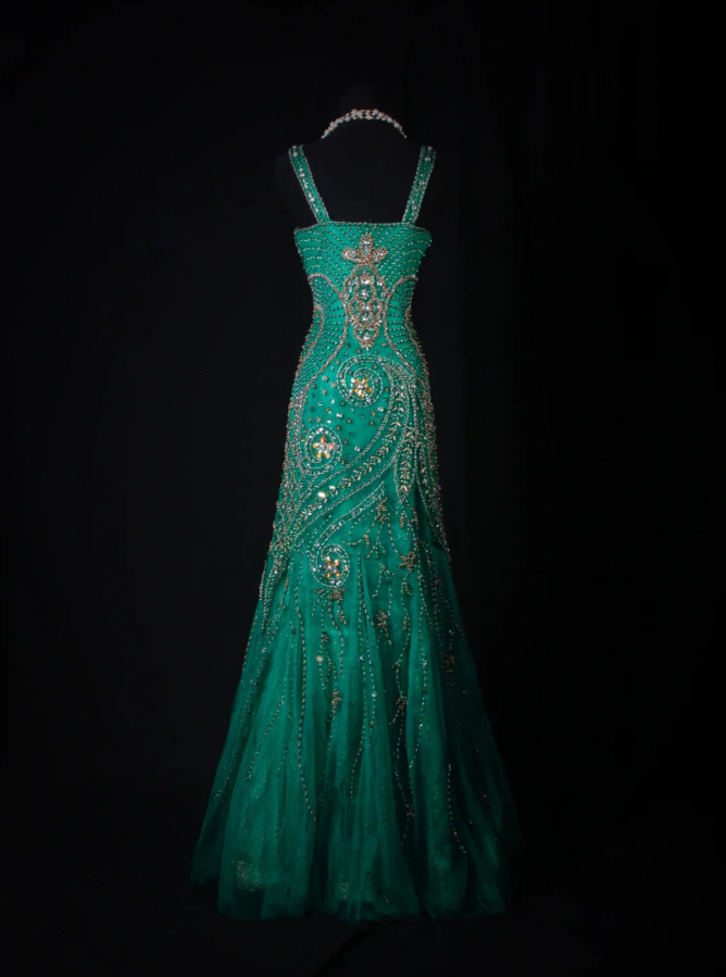Vintage Spaghetti Straps Green Satin Tulle Beaded Party Dress Mermaid Long 21st Birthday Outfits D2240