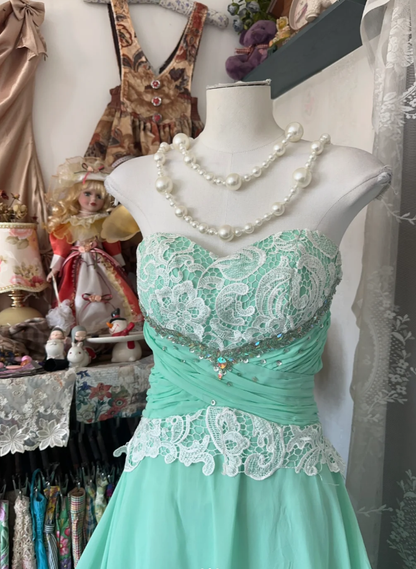 Classy Sweetheart Neck Light green Chiffon Appliques A Line Birthday Party Dress Long Wedding Guest Dress D1657