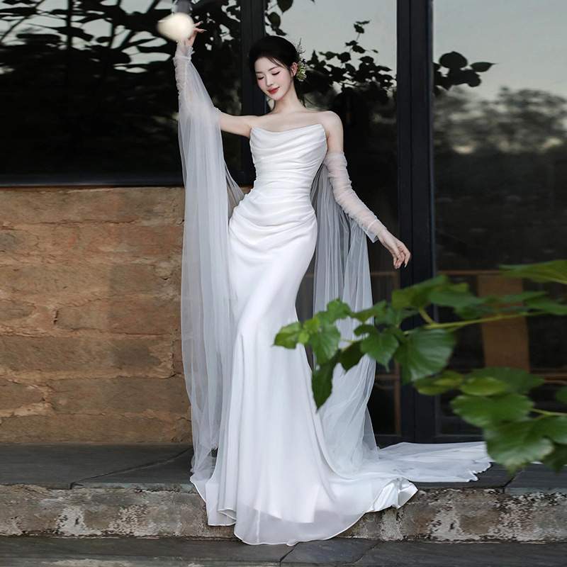Elegant Mermaid Off The Shoulder White Wedding Dresses With Train Bridal Gowns SD1384