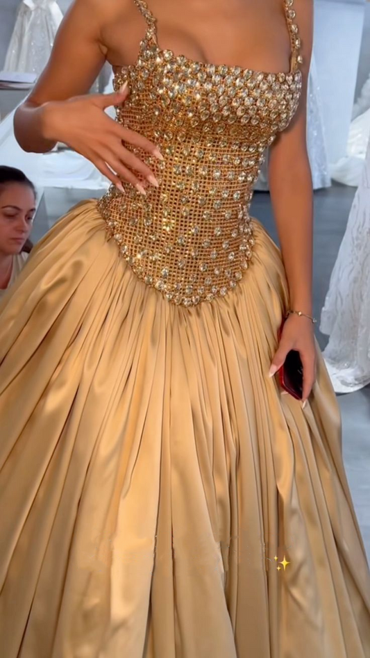 Luxurious Halter Satin Beaded Long Evening Dress Formal Birthday Party Dress D1876