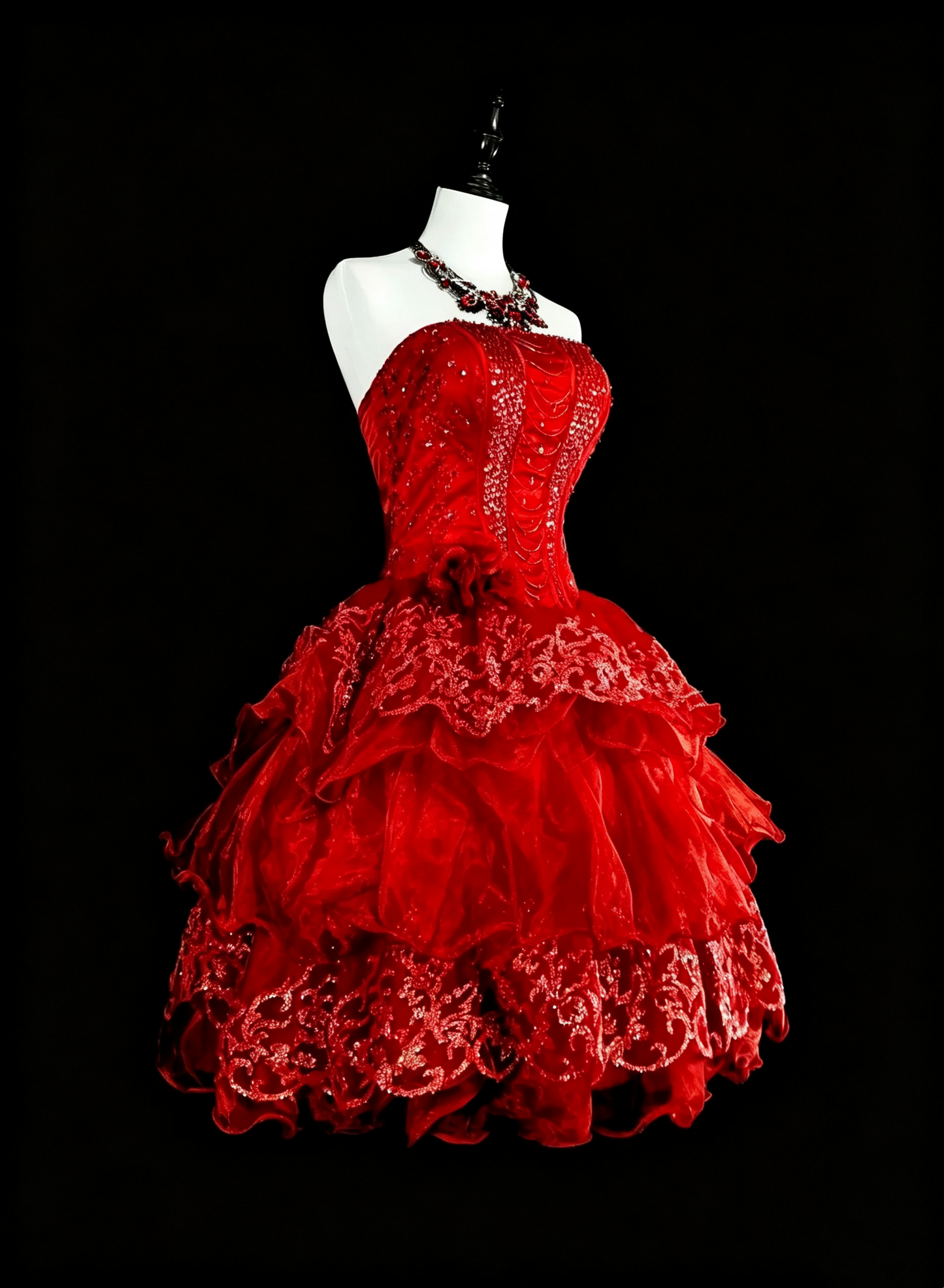 Gorgeous Strapless Tulle Lace Beaded Short 20th Birthday Outfits,Red Short Graduation Homecoming Dress D4047
