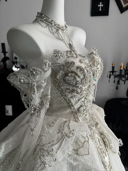 Pretty White Tulle Beaded A Line Short Homecoming Dress,Off The Shoulder Short Party Dress D3715