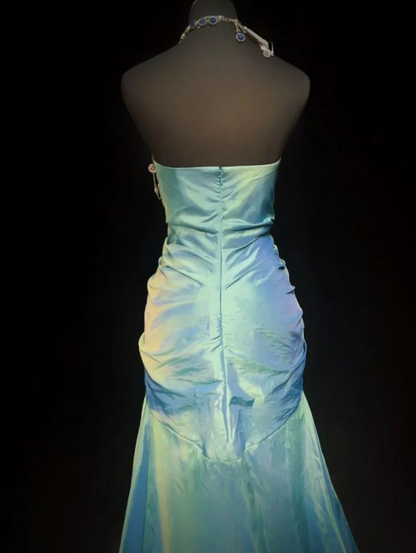 Fashion Sweetheart Neck Green Satin Pleated Beaded Mermaid Long Party Dress Evening Dress D4791