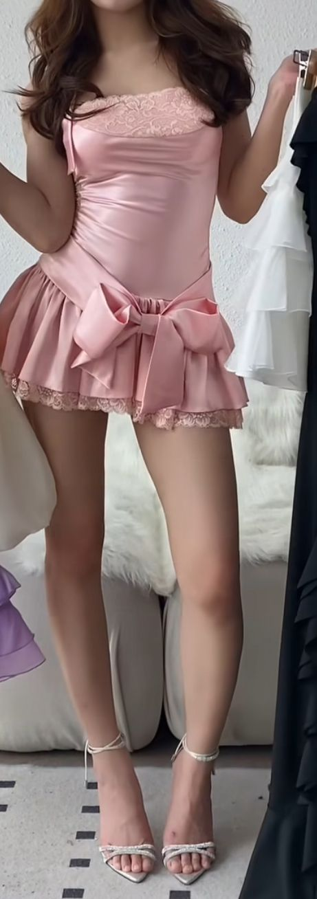 Elegant Pink Satin Lace A Line Short Party Dress Formal Homecoming Dress D256