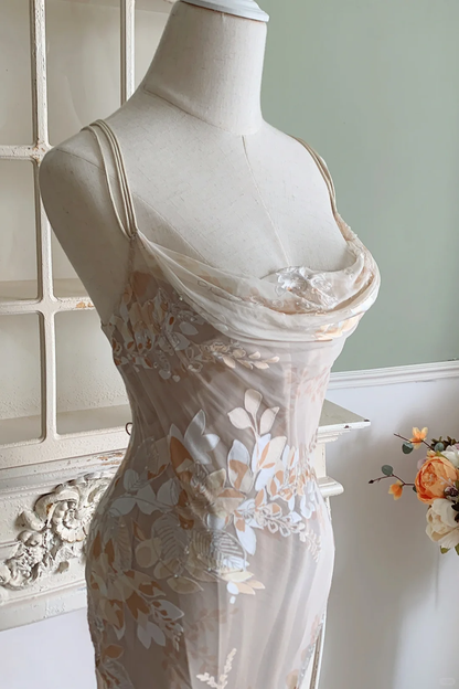 Classy Spaghetti Strap Chiffon Print Floral Mermaid Long Party Dress Birthday Dress D2894