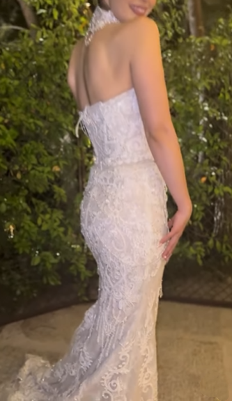 Gorgeous Strapless White Tulle Lace Beaded Mermaid Long Wedding Dress D1063