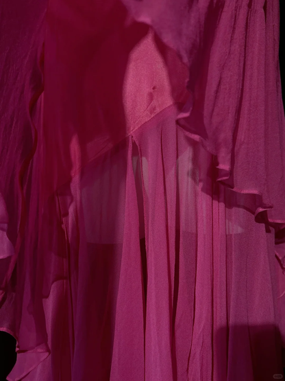 Elegant Hot Pink Chiffon Beaded Mermaid Long Party Dress,Halter V Neck Prom Gowns D2842