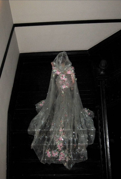 Glamorous Silver Tulle Sequin Beaded Butterfly Appliques Mermaid Long Wedding Dress Formal Bridal Dress D1978