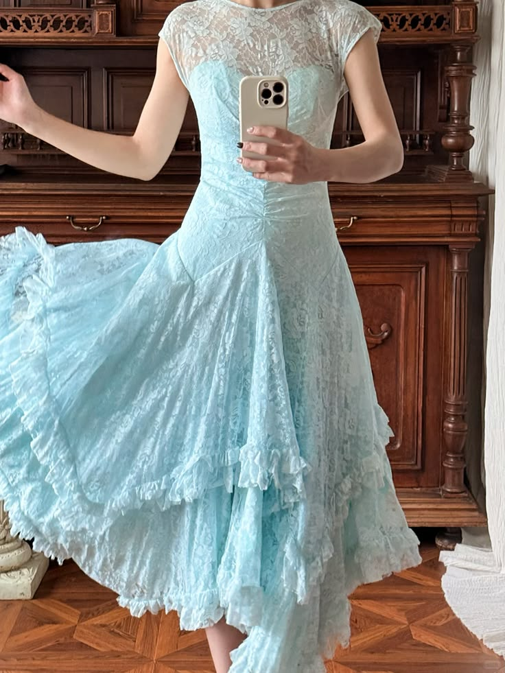 Vintage Sleeveless Lace Long Wedding Guest Dress,Blue Party Dress Prom Dress D2912