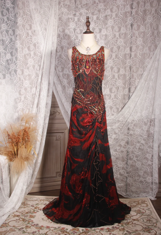 Charming Sleeveless Chiffon Beaded Mermaid Long Party Dress Birthday Prom Gown D2253