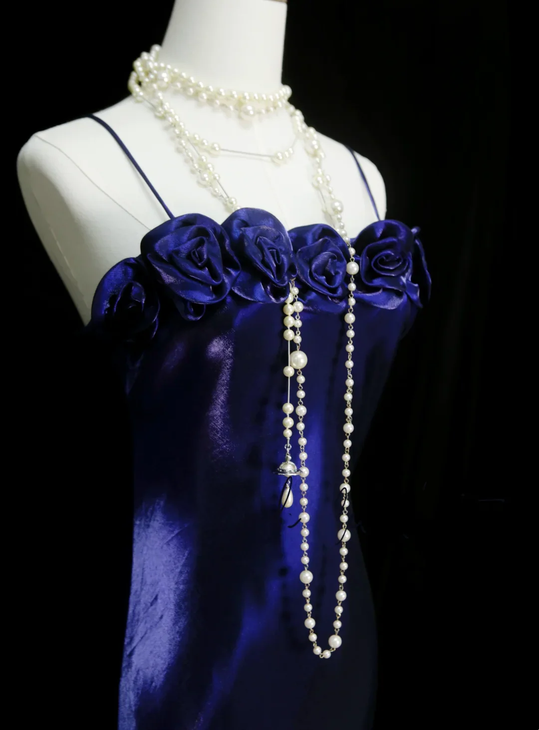 Classy Spaghetti Straps Grape Satin 3D Flowers Long Prom Dresses Evening Dress D4513