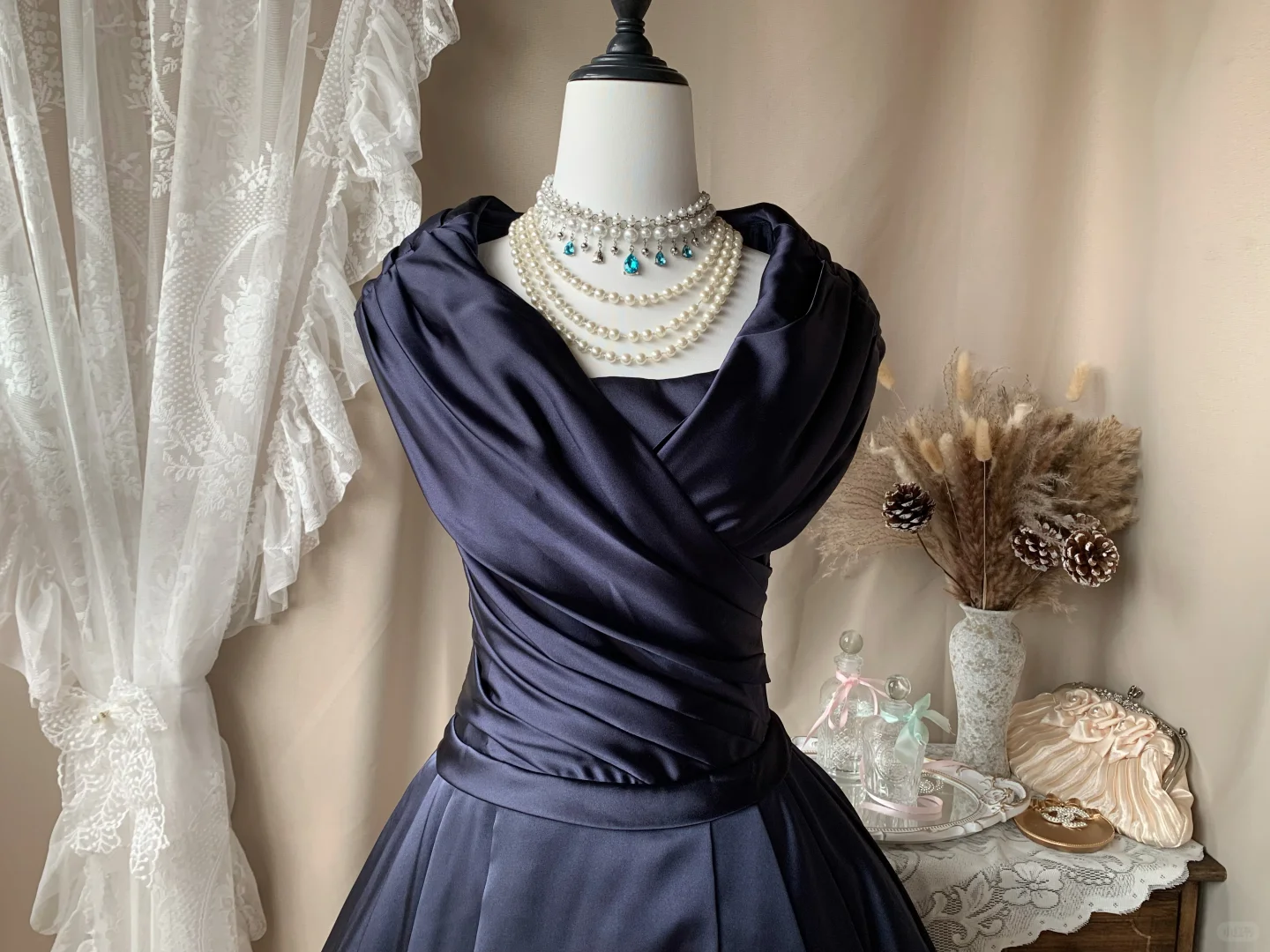 Classy Navy Blue Satin Pleated Short Homecoming Dress Cocktail Dress D3187