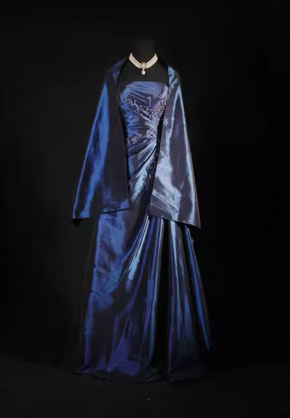Vintage Ball Gown Strapless Navy Blue Satin Long Prom Dresses Party Dress SD1343