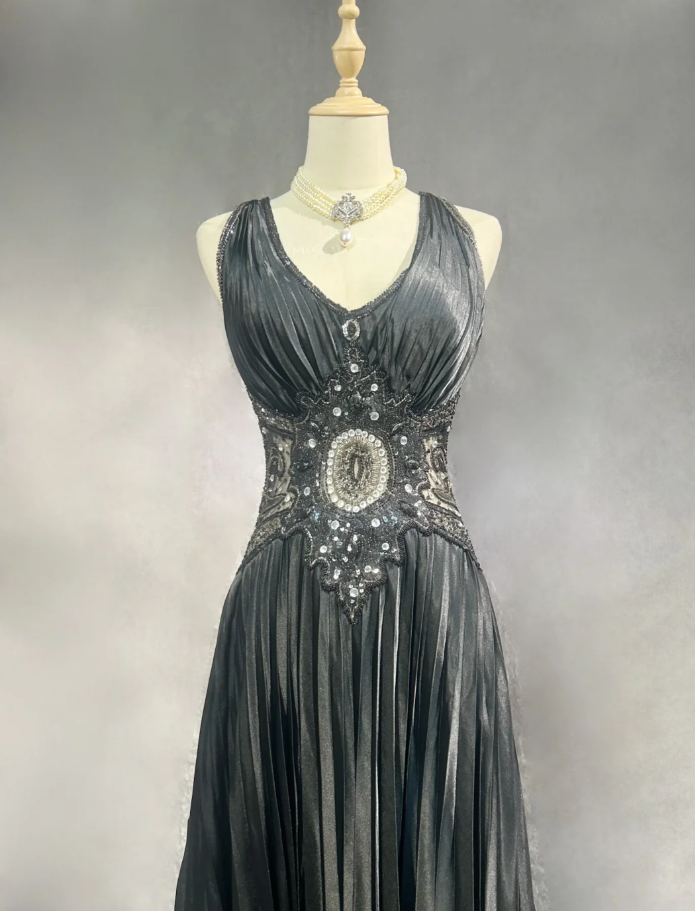 Stylish V Neck Satin Beaded Mermaid Evening Dress Long Wedding Guest Dress Prom Dress D2019