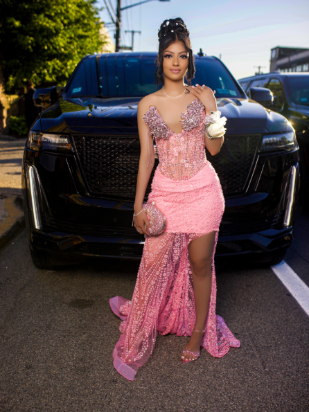 Gorgeous Pink Sweetheart Neck Tulle Beaded Slit Mermaid Long Party Dress Evening Dress D2972