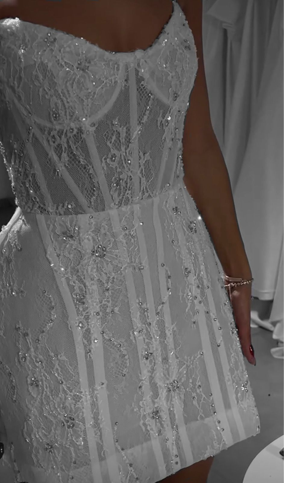 Classy Strapless White Lace Beaded Short Homecoming Dress 20th Birthday Outfits D666