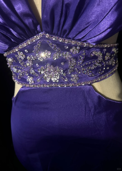 Sexy Purple Satin Sequin Beaded Mermaid Evening Dress,Spaghetti Straps Long Party Gown D2838