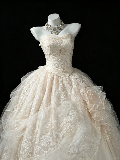 Pretty Sweetheart Neck Off White Tulle Lace Long Wedding Dress Bridal Dress D5268