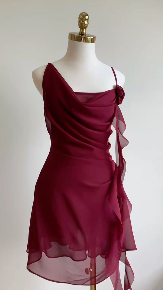 Classy Burgundy Chiffon Cocktail Dress Short Party Dress Homecoming Dress  S490